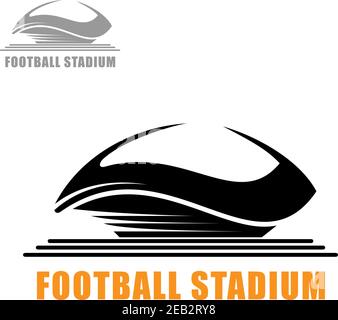 Moderne architektonische Ikone eines Fußball- oder Fußballstadions mit gewölbtem Dach und Text Fußballstadion unten, für Sport-Design Stock Vektor