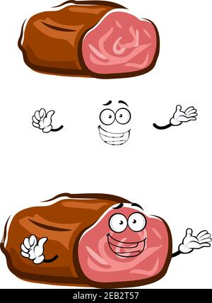 Happy Cartoon Roastbeef Charakter isoliert auf weiß, für Metzgerei oder Grill Food Design Stock Vektor