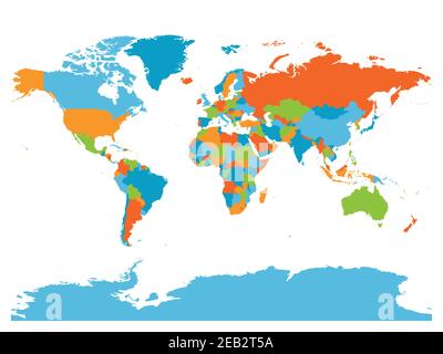 Weltkarte. Hohe detaillierte leere politische Karte der Welt. 5 Farben Schema Vektorkarte auf weißem Hintergrund. Stock Vektor