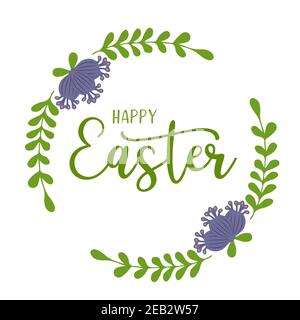 Handgezeichnetes FRÖHLICHES OSTERZITAT als Logo. Beschriftung für Grußkarte, Werbung, Werbung, Poster, Flyer, Banner. Stock Vektor