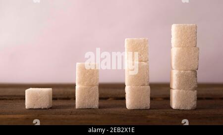 Reduzieren Zucker Konzept. Würfelzucker in rückläufigen Chart Stockfoto