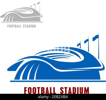 Fußballstadion Gebäude Ikone der Sportarena mit Reihe von Flaggen, für Sport-Thema-Design Stock Vektor