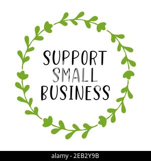 Handskizzierte UNTERSTÜTZUNG KLEINUNTERNEHMEN Angebot. Schriftzug für Banner, Header, Werbung Stock Vektor