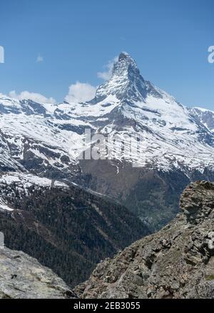 Ein Frühlingsmorgen Blick auf das matterhorn aus der Nähe von zermatt, schweiz Stockfoto