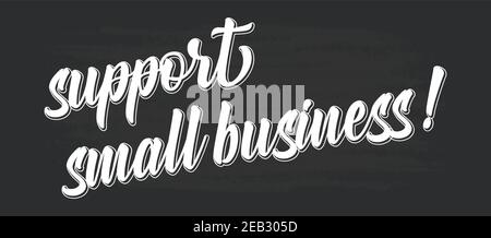 Handskizzierte UNTERSTÜTZUNG KLEINUNTERNEHMEN Angebot. Schriftzug für Banner, Header, Werbung Stock Vektor