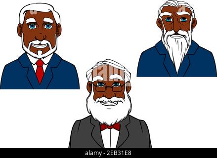Lächelnd Cartoon alte afroamerikanische Männer Charaktere mit gr Haar Und Bärte in eleganten Anzügen Stock Vektor