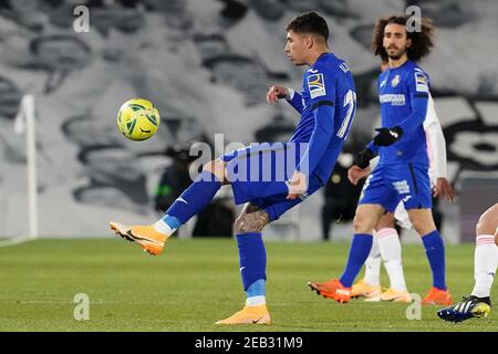 Mathias Olivera von Getafe CF beim La Liga Spiel Real Madrid gegen Getafe am 9. Februar 2021 in Madrid, Spanien. Foto von Acero/AlterPhotos/ABACAPRESS.COM Stockfoto