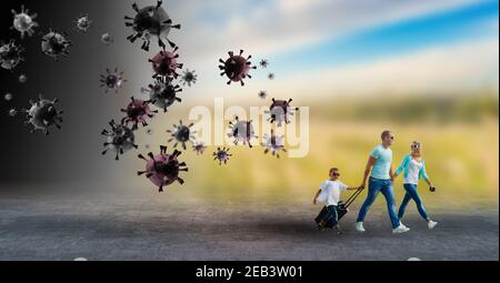 Starke Immunität - gesunde Familie. Glückliche Eltern mit Kindern vor Viren und Bakterien geschützt, Illustration Stockfoto