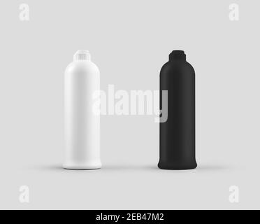 Mockup aus einem weißen, schwarzen Plastikglas mit Klappdeckel, Waschmittelflasche, zur Reinigung der Küche, isoliert auf dem Hintergrund. Matte Container templa Stockfoto