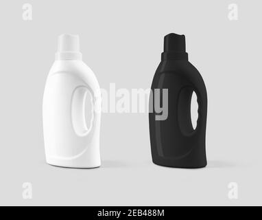 Schablone aus Kunststoff weiß, schwarze Flasche mit Schraubverschluss, Griff, Verpackung für Pulver, Gel, Flüssigwaschmittel, Für Design-Präsentation, Werbung. Moc Stockfoto