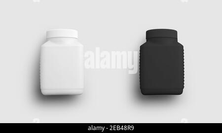 Vorlage eines Kunststoff weiß, schwarze Box für Pillen, Gel, Vitamin, leere Verpackung für Design-Präsentation, Werbung in der Apotheke, Medizin, Cosmetolog Stockfoto