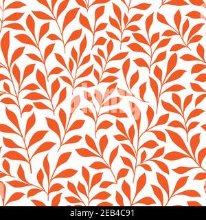Nahtloses Blattmuster mit leuchtend orangefarbenen Blättern wilder Kräuter auf weißem Hintergrund. Verwendung als Stoff, Tapete Ornament oder Interieur-Accessoires Stock Vektor