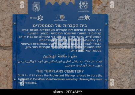 Templerfriedhof - Templerfriedhof erbaut 1787 in Jerusalem, Heiliges Land Stockfoto