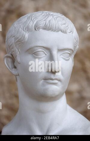 Porträt des römischen Kaisers Tiberius, Ara Pacis Museum, Rom, Italien. Tiberius Caesar Divi Augusti Filius Augustus (42 v. Chr.-37 n. Chr.) 2nd Kaiser der Römer Stockfoto