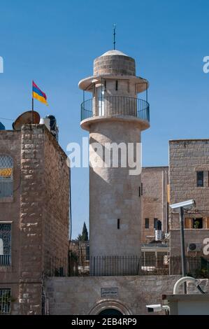 Minarett der Sidna Omar Moschee, im jüdischen Viertel, Altstadt, Jerusalem, Israel Stockfoto