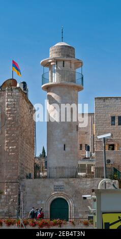 Minarett der Sidna Omar Moschee, im jüdischen Viertel, Altstadt, Jerusalem, Israel Stockfoto