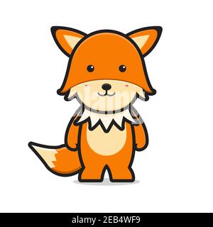 Niedlichen Fuchs Maskottchen Charakter Cartoon Vektor-Symbol Illustration. Welt Tier Symbol Konzept isoliert Vektor. Flacher Cartoon-Stil Stockfoto