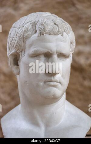 Porträt des römischen Konsuls Marcus Vipsanius Agrippa (ca. 63 B.C - 12 B.C), Ara Pacis Museum, Rom, Italien. Marcus Vipsanius Agrippa (ca,63 v. Chr. - 12 v. Chr.) Stockfoto