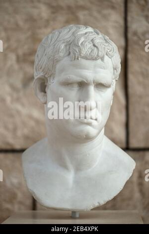 Porträt des römischen Konsuls Marcus Vipsanius Agrippa (ca. 63 B.C - 12 B.C), Ara Pacis Museum, Rom, Italien. Marcus Vipsanius Agrippa (ca,63 v. Chr. - 12 v. Chr.) Stockfoto