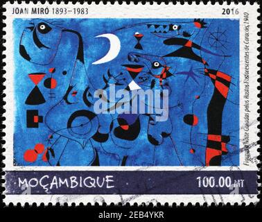 Abstraktes Gemälde von Joan Mirò auf Briefmarke Stockfoto