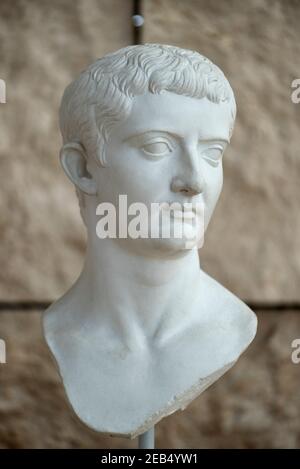 Porträt des römischen Kaisers Tiberius, Ara Pacis Museum, Rom, Italien. Tiberius Caesar Divi Augusti Filius Augustus (42 v. Chr.-37 n. Chr.) 2nd Kaiser der Römer Stockfoto