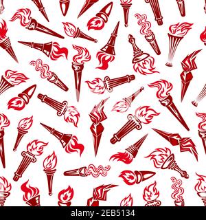Flaming Torchs Symbole nahtlose Muster in rot und kastanienbraun Farben. Für Sport-, Textil- und Peace-Design Stock Vektor