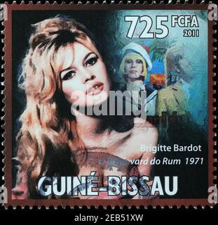 Schönes Porträt von Brigitte Bardot auf Briefmarke Stockfoto