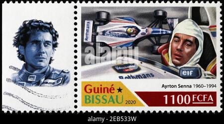 Formel 1 Fahrer Ayrton Senna auf afrikanischer Briefmarke Stockfoto