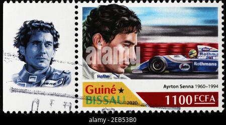 Formel 1 Fahrer Ayrton Senna auf afrikanischer Briefmarke Stockfoto