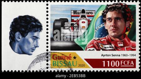 Formel 1 Fahrer Ayrton Senna auf Briefmarke Stockfoto