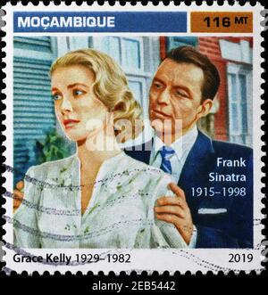 Grace Kelly und Frank Sinatra auf afrikanischer Briefmarke Stockfoto