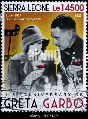 Greta Garbo und John Gilbert auf Briefmarke Stockfoto