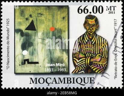 Gemälde von Joan Mirò auf Briefmarke Stockfoto