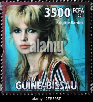 Porträt von Brigitte Bardot auf afrikanischer Briefmarke Stockfoto