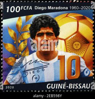 Porträt von Diego Maradona auf Briefmarke Stockfoto