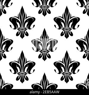 Royal floral Fleur-de-LIS Nahtloses Muster mit schwarzen Blüten auf weiß Hintergrund Stock Vektor