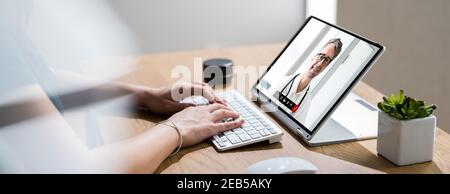 Online-Video-Beratung Mit Arzt Arzt. Patientenkonferenzen Stockfoto