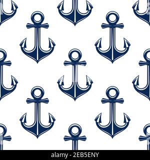 Retro dekoratives blaues Nahtloses Muster auf weißem Hintergrund. Schön für nautische Kulisse, Meeresreisen oder Meer Thema Design Stock Vektor