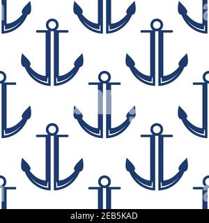 Retro marine nahtlose Muster mit blauen Schiff Anker Silhouetten auf weißem Hintergrund. Heraldische oder Tapete Design Verwendung Stock Vektor