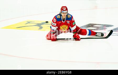 Malmoe, Schweden. Februar 2021, 11th. Daniil Pylenkov (45) aus Russland in der Beijer Hockey Games 2021 Spiel zwischen Russland und Finnland in der Malmoe Arena in Malmoe gesehen. (Foto Kredit: Gonzales Foto/Alamy Live News Stockfoto