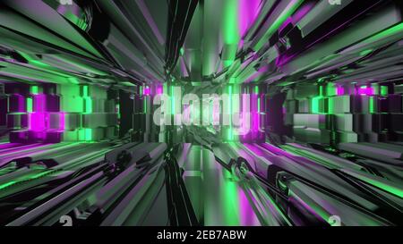 3D Darstellung eines Tunnels mit Neonlicht Stockfoto