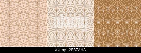 Art Deco Nahtlose Muster in einem trendigen minimalistischen Linear Style gesetzt. Vektor Abstrakt Retro Hintergründe mit geometrischen Formen Stock Vektor