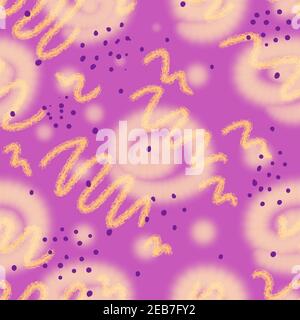 Lila und orange wiederholendes Muster. Nahtlose Textur. Abstraktes Ornament mit Blumen und süßen Beeren. Stockfoto