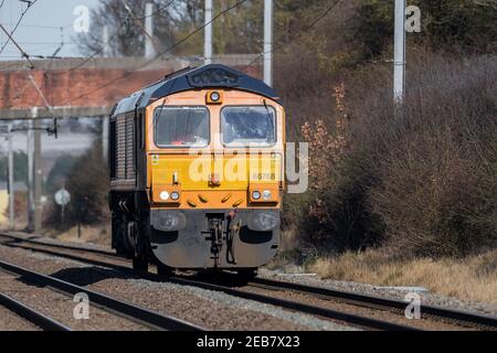 Typ 66 Diesel elektrische Lokomotive auf der East Coast Mainline. Stockfoto