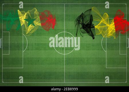 Senegal vs Belgien Fußballspiel, Nationalfarben, Nationalflaggen, Fußballplatz, Fußballspiel, Wettbewerbskonzept, Kopierraum Stockfoto