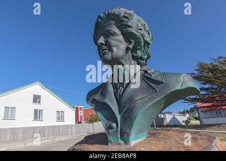 Margaret Thatchers Büste in Stanley, Falklandinseln Stockfoto
