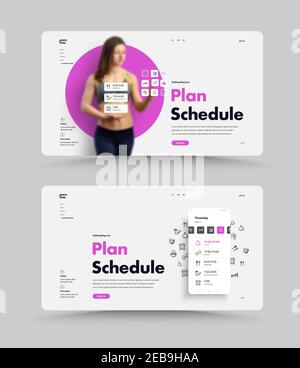 Vector White Web Page Template für die Planung Ihrer täglichen Routine. UI-Website-Design mit Handy und Anwendung. Interaktive Schnittstelle. Stock Vektor
