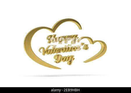 Golden Happy Valentine's Day Inschrift im Herzen - drei Dimensionale Grafiken auf weißem Hintergrund isoliert - 3D Render Stockfoto