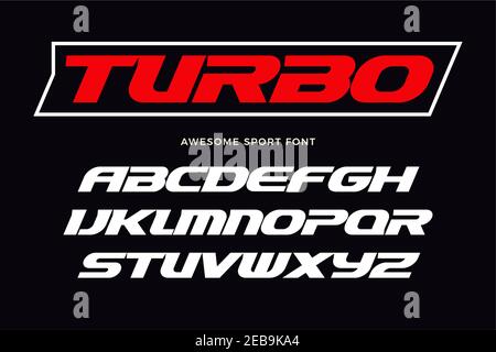 Turbo-Schrift. Schwere kursive Buchstaben, moderne Schrift für Sport-Logo, Speed Race Headline, dynamisches Monogramm, Schriftzug und Typografie. Fette, breite Buchstaben Stock Vektor