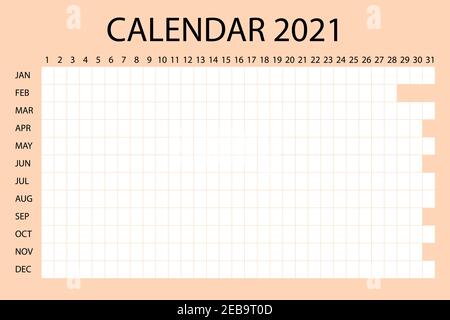 2021 Kalenderplaner. Сorporate Designwoche. Isoliert auf rotem Hintergrund. Platz für Aufkleber. Einfaches Design für Business-Broschüre, Flyer, Printmedien Stock Vektor